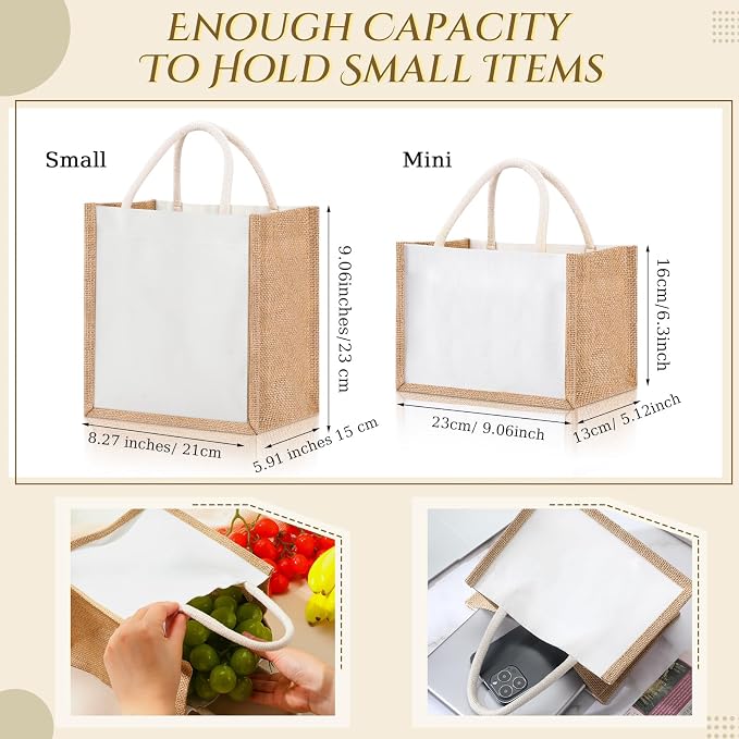 12 Pcs Burlap Tote Bag Mini Jute Reusable Bag with Handles Small Blank Canvas Gift Waterproof for Wedding Beach DIY - Image 3