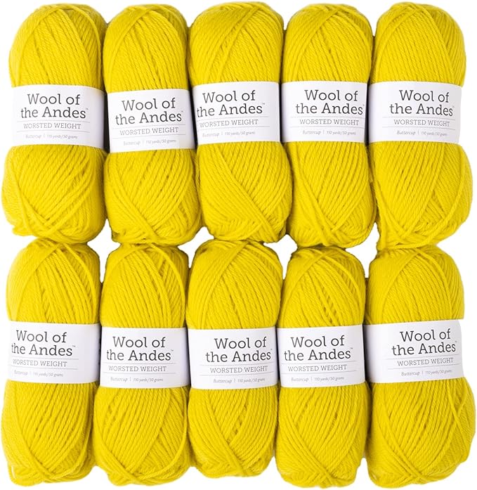 Knit Picks Wool of the Andes Yellow 100% Wool Yarn Pack for Knitting | 10 skeins (500g total) of soft worsted weight crocheting yarn in Buttercup color, good for felting. by KnitPicks