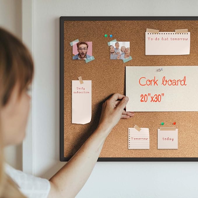 Cork Board Bulletin Board 20 x 30, Black Aluminium Framed Corkboard, Office Board for Wall Cork, Large Wall Mounted Notice Pin Board with 16 Push Pins for School, Home & Office - Image 3