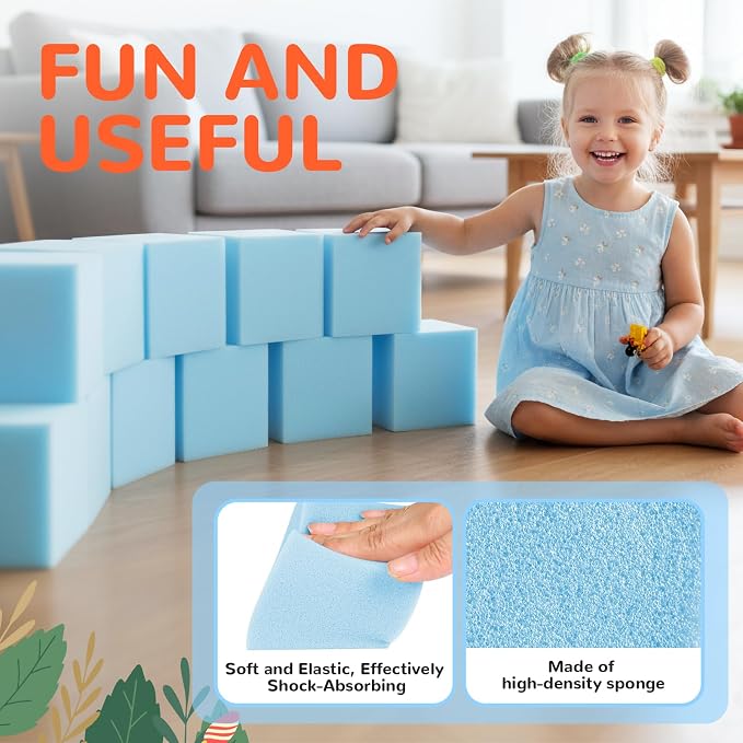 Foam Pit Blocks Foam Padding Sponge Pit Cubes Sponge Blocks for Amusement Park Gymnastics Freerunning and Parkour Courses - 24PCS 5" x 5" x 5" (Light Blue) - Image 4