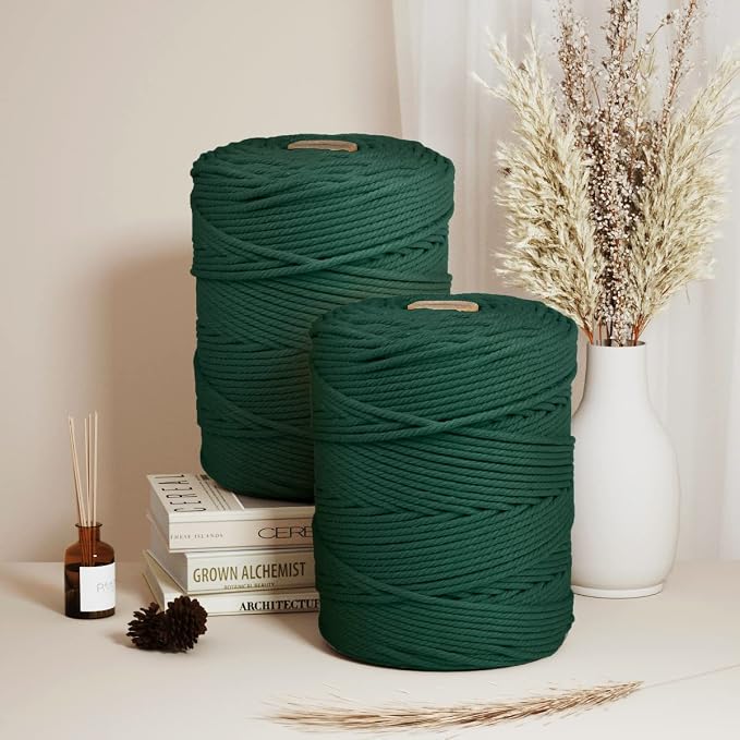 ZUEXT Macrame Cord, Blackish Green, 5mm x 328yds Cotton String Macrame Yarn | Natural Handmade, 4 Strands Twisted Cotton Rope, for Craft Wall Hanging Weaving Tapestry Dream Catchers Hanger DIY Gift, 300m - Image 4