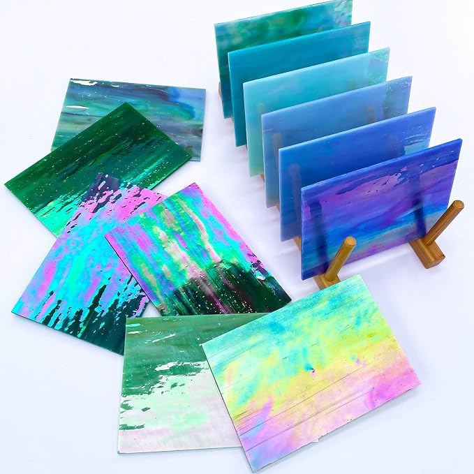 LITMIND 24 Sheets Iridescent Stained Glass Variety Pack - 6 x 4 Inch Cathedral Art Glass for Mosaic Crafts & Supplies, Assorted Colors for Stunning Projects - Image 3