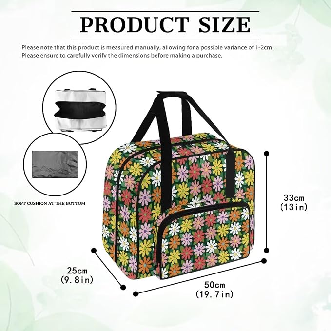 Sewing Machine Case Portable Sewing Machine Organizer Bag Large Capacity Appliance Dust Storage Bag Universal Versatile Travel Tote Bag, Hippie Flower - Image 6