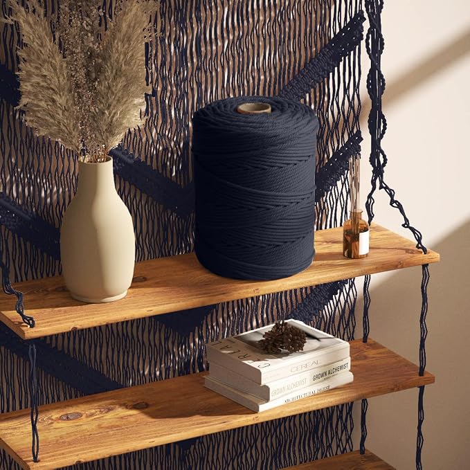 ZUEXT Macrame Cord, Navy, 5mm x 328yds Cotton String Macrame Yarn | Natural Handmade, 4 Strands Twisted Cotton Rope, for Craft Wall Hanging Weaving Tapestry Dream Catchers Hanger DIY Gift, 300m - Image 8