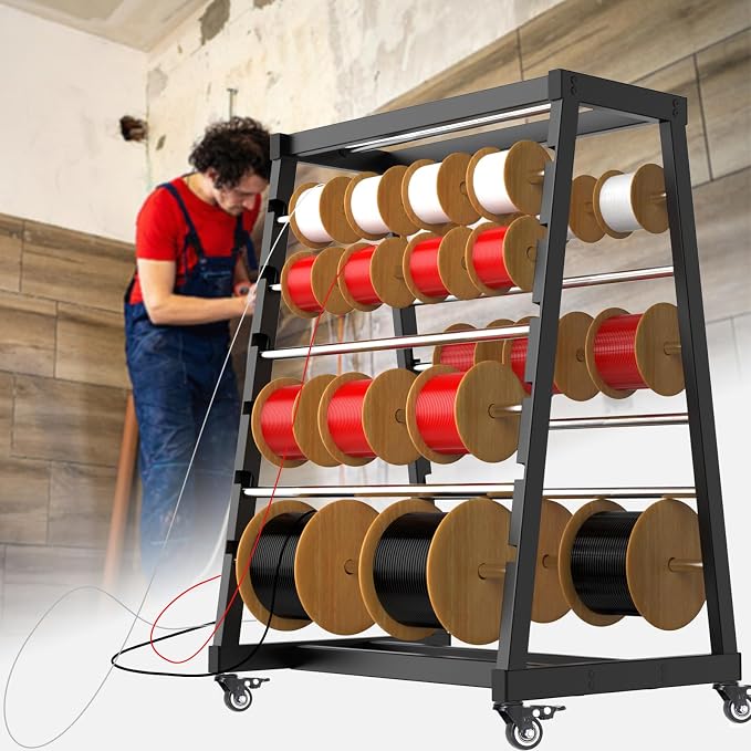 ATOLS Heavy-Duty 13-Rod Wire Spool Rack – 400lb Capacity, Adjustable Cable Caddy & Dispenser with Locking Wheels for Electrical and Industrial Use - Image 7