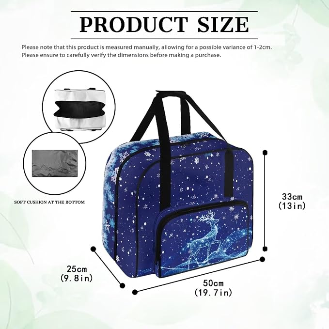 Txnsiver Sewing Machine Carrying Bag Versatile Dust Bag Universal Large Capacity Sewing Machine Storage Case Portable Travel Tote Bag, Christmas Deer Snowflake Deep Blue - Image 6