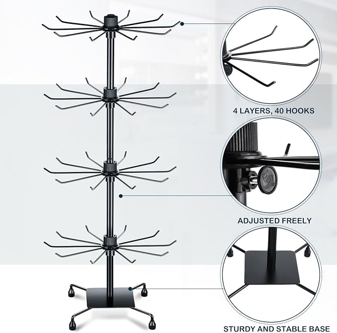 BBTO 2 Pcs Rotating Display Stand Jewelry Display Rack with Hooks Metal Earrings Stand for Vendors Necklace Bracelet Selling(Black,37.4 x 15.8 Inch) - Image 3