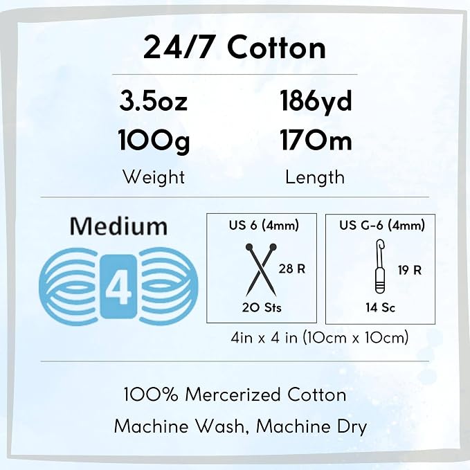 Lion Brand Yarn 24/7 Cotton 761-100 White | 3 Skeins, Same Dye Lot, Project Bag, CYC #4 Worsted, 100% Mercerized Cotton, Ideal for Crochet, Knitting Amigurumi, Toys - Image 4