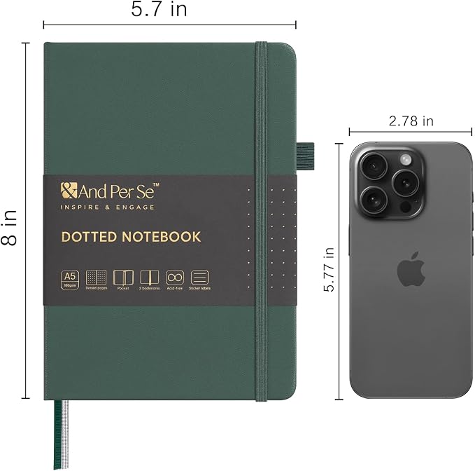 &And Per Se 10-Pack Dotted Notebooks, A5 Hardcover Dotted Journal Set, 160 Pages, 100gsm Paper, Office Supply Bulk Order, Corporate Workshop Materials – 3 Sticker Sheets Each (Green) - Image 2