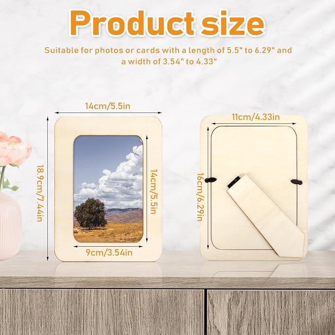 VOKOY 15 Pack Wooden Picture Frames for Crafts,DIY Wood Craft Picture Frames for 4" x 6" Photos,Unfinished Standing Photo Frames DIY Crafts Wood Decorate for Birthday Party Gifts - Image 2