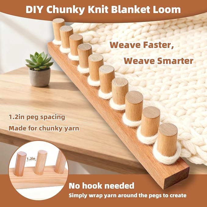 QAMGCYW 75" Chunky Yarn Loom, Beginner Hand Knitting Loom with Detachable Wooden Frame, Adjustable Size No Needles, DIY Blanket Weaving Loom, Premium Wood No Coating - Image 3