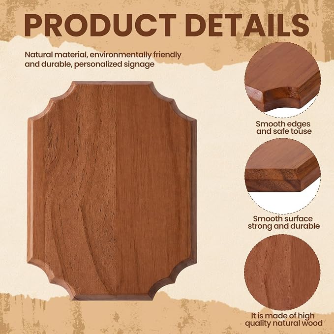 12 Pcs Blank Wooden Plaques for Crafts Unfinished Wood Signs for DIY Projects Hanging Signs, 6 Styles for Weddings Home Decor and Door Wall Art Activities Decoration(Brown) - Image 3