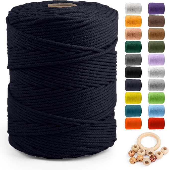 ZUEXT Macrame Cord, Navy, 5mm x 328yds Cotton String Macrame Yarn | Natural Handmade, 4 Strands Twisted Cotton Rope, for Craft Wall Hanging Weaving Tapestry Dream Catchers Hanger DIY Gift, 300m by ZUEXT