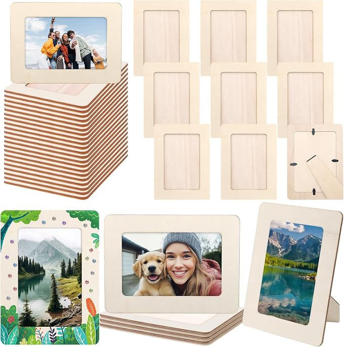 SAYAYA 50 PCS Unfinished Wood Picture Frames Bulk 4x6, DIY Wooden Photo Frames for Crafts, Solid Wood Blank Picture Frames for Painting, Ideal for Classroom Projects, Party Decor, Mother’s Day Gifts by SAYAYA