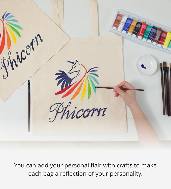 Phicorn Canvas Tote Bags, 15 x 16 in, 8 oz Cotton Blank | Long handles and reinforced stitching; blank cotton canvas for crafts, gifts, shopping, events, and everyday carrying - Image 6