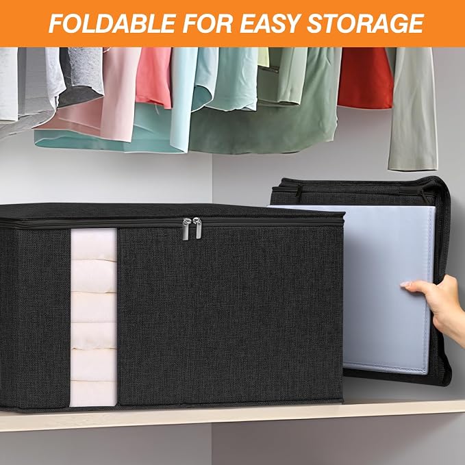 punemi 60L Comforter Storage Bags with Side & Bottom Support, 2 Pack, Black | Clear Window & Reinforced Handles, for Clothes,Pillow,Bedding & Blanket, Bedroom & Closet Organization - Image 7