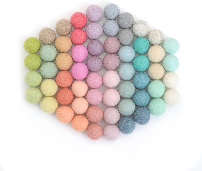 Glaciart One Felt Pom Poms, Wool Felt Balls (60 Pieces) 1 cm – 0.4 Inch, Handmade Felted 30 Pastel Colors (Green, Pink, Blue, Yellow and More) Bulk Small Puff for Felting and Garland by GlaciartOne