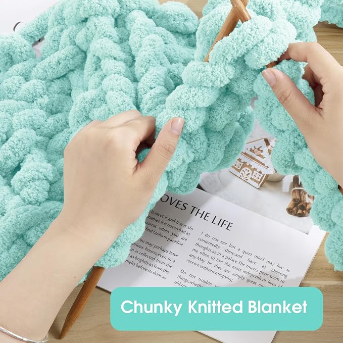 Hombys Light Blue Chunky Chenille Yarn for Crocheting and Knitting, Super Bulky Thick Fluffy Yarn for Hand Knitting Blanket, Soft Plush Yarn, 8 Jumbo Pack (27 yds, 8 oz Each Skein) - Image 5