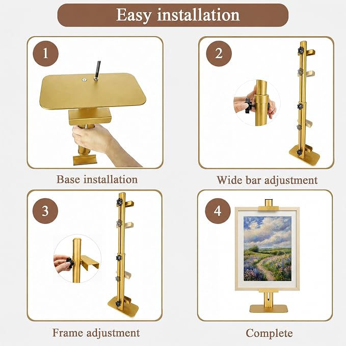 24''Adjustable Metal Tabletop Easel, Picture Frame Stand | Heavy-Duty Metal Display Stand for Artworks, Photos, Signs, Fits Most Frames up to 1.26" Thick (Gold) - Image 9