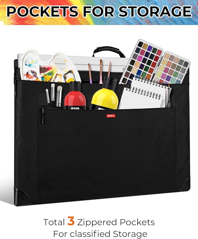 Nicpro Light Weight Art Portfolio Bag, 24" x 36" Art Canvas Portfolio Case | with Detachable Shoulder Strap, Leather Corners, Carrying Storage Case for Artwork, Poster, Sketching, and Drawing, Black - Image 7