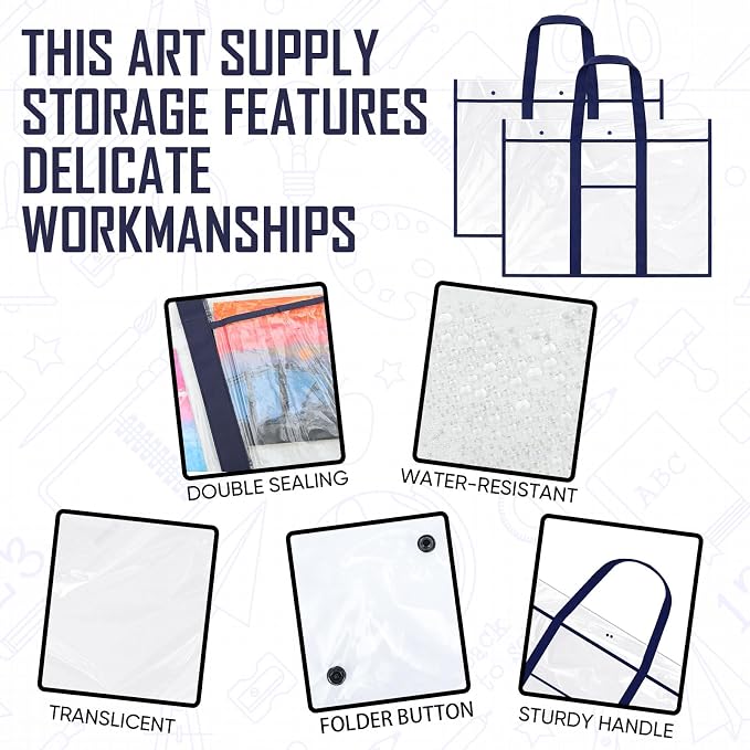 Windyun 2 Pack Large Poster Storage Bag 20" x 26" Bulletin Board Holder Art Portfolio Case PVC Art Portfolio Container Storage Box with Pocket for Classroom Teacher Organization(Blue) - Image 4