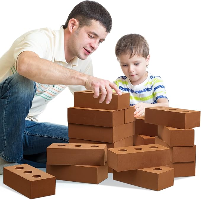 Zhanmai 50 Pack Foam Bricks Building Blocks for Kids Foam Cinder Blocks Large Fake Bricks Toy for Stacking and Construction 8 x 4 x 2.4 Inches(Round) - Image 5