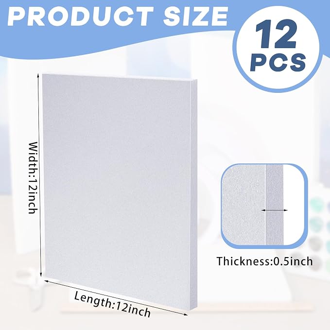 Frienda 12 Pcs Xps Foam Board Craft Foam Sheet,12" X 12" X 1/2",White | Foam Core Board Bulk, Thick Foam Panels, for Crafting DIY Modeling Sculpture Floral Arrangement Art, Fit School Home Office - Image 2