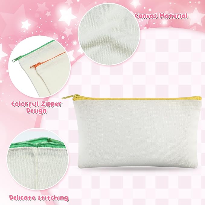 Silkfly 144 Pack Blank Canvas Zipper Pencil Pouch Bulk DIY Bags Sublimation Makeup Pouch White Multipurpose Toiletry Bag for Stationery Makeup Travel Cosmetic Toiletries Crafts Storage - Image 3