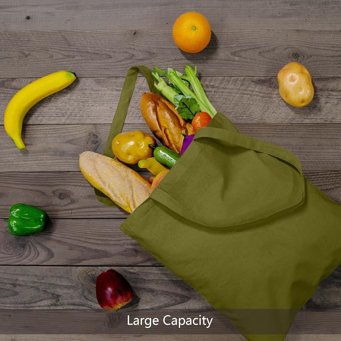 TOPDesign 6-Pack Economical 16"x15" Olive Green Cotton Tote Bags, Lightweight Medium Reusable Grocery Shopping Cloth Bags, Suitable for DIY, Advertising, Promotion, Gift, Activity - Image 5