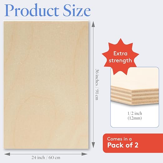 Baltic Birch Plywood - 24 x 36 x 1/2 Inch, 12 mm, Pack of 2, B/BB Grade, Stronger Than Basswood or Balsa, Perfect for Laser, CNC Cutting, Wood Shelves by Woodpeckers - Image 2
