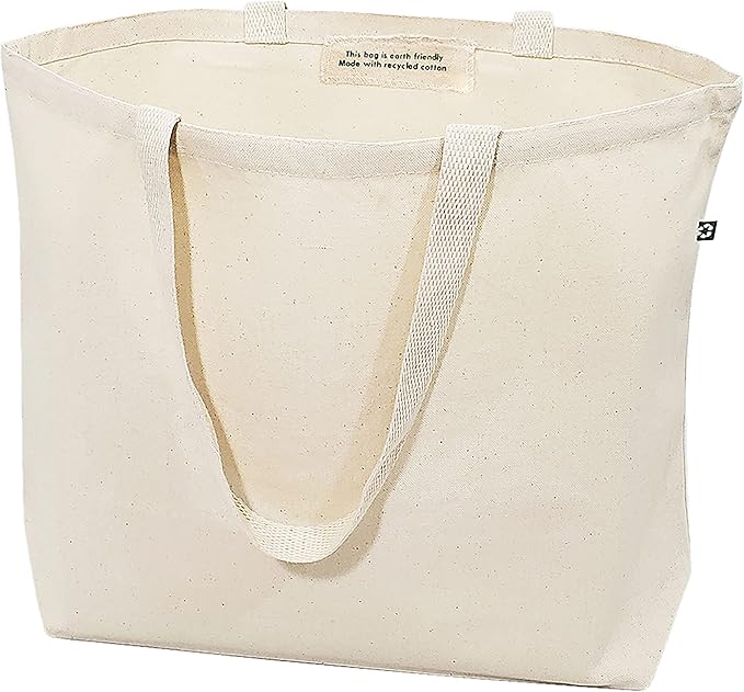TBF 12-Pack Large Economical Recycled Canvas Tote Bag, Sturdy Reusable Grocery Shopping Cloth Beach Bags, Great for DIY, Advertising, Promotion, Gift, Giveaways by TOTEBAGFACTORY