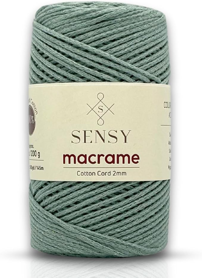 S Sensy 2mm Cotton-Vegan Recycled Macrame #3 Light Cord Sage 159 Yards 7 Oz by SSENSY