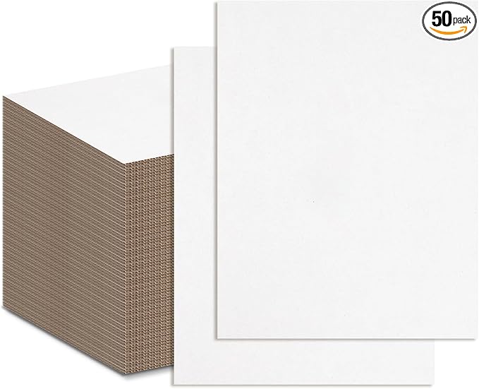 Golden State Art 50 Pack 8.5x11 Corrugated Cardboard Sheets One-side White | One-side White Flat Cardboard Inserts, Layer Pads, For Packaging, Shipping, Mailing Divider or DIY Crafts by GoldenStateArt