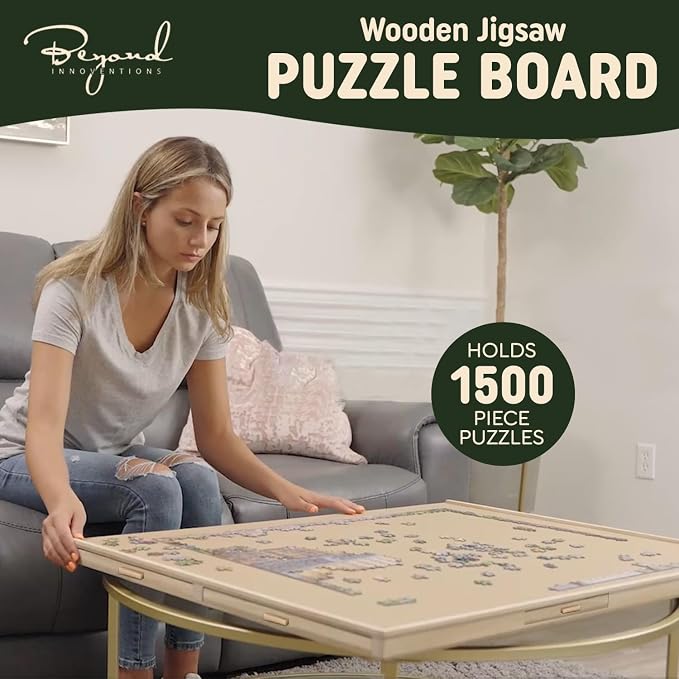 1500 Piece Wooden Jigsaw Puzzle Board - 6 Drawers, Preassembled Rotating Puzzle Table | 35” X 28” Jigsaw Puzzle Board | Puzzle Cover Included - Portable Tables for Adults and Kids | 6 Drawers, Preassembled Rotating Design, Puzzle Cover Included, Portab... - Image 7