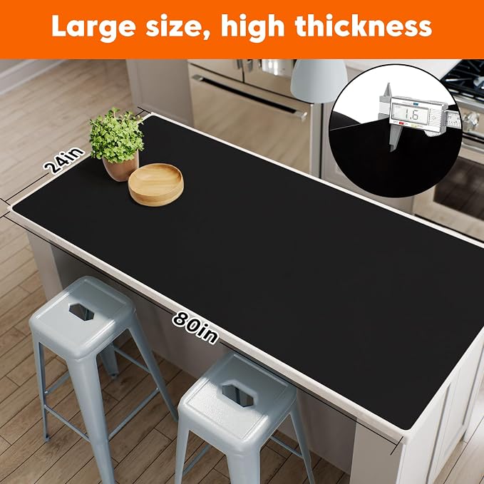 Large Silicone Mat, 24"x80" Heat Resistant Mats for Countertop, Black | Multipurpose Use Cuttable Silicone Roll for Use As Kitchen Island Mat, Dining Table Mat. Skin-friendly Material - Image 2