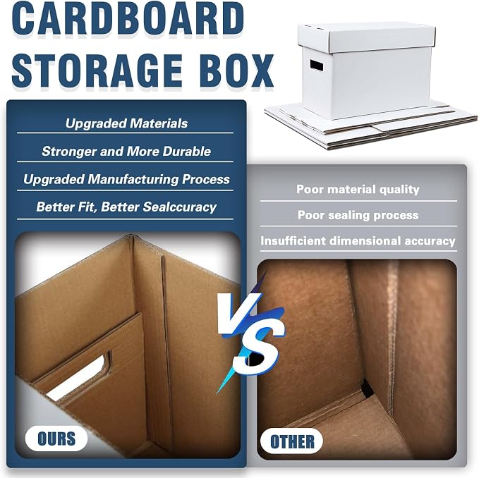 CROSSDESIGN Comic Book Storage Boxes 3 Pack, Corrugated Cardboard Moving | Organizer with Handles & Collapsible Lids, Holds 150-175 Comics, 15.8" x 11.42" x 8" - Image 3