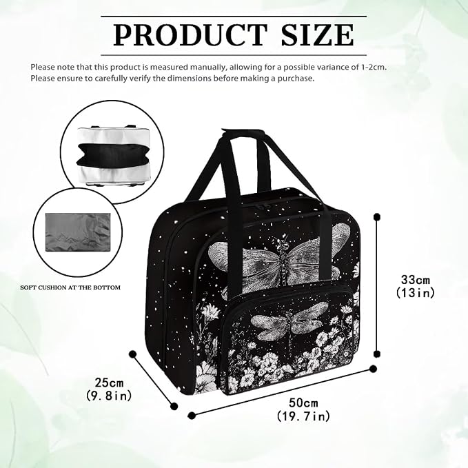 Txnsiver Sewing Machine Bag Universal Sewing Machine Dust Storage Case Large Capacity Travel Tote Bag Portable Versatile Travel Tote Bag with Handle and Soft Cushion, Dragonfly Flower - Image 6