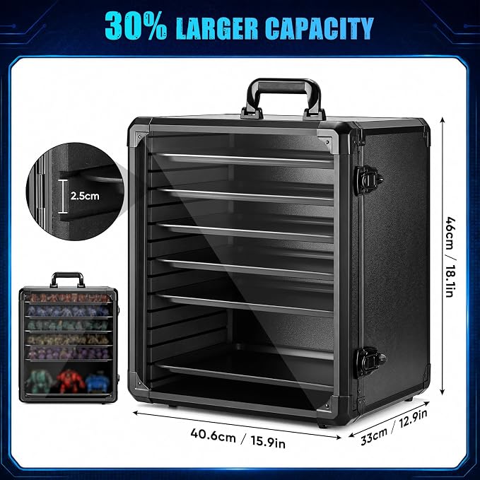 ONULISS Miniature Carrying Case with Side Mesh Pouch 6 Trays (X-Large Size) | Miniature Storage & Transport Case - Aluminum Alloy Frame & 6 Metal Trays for Display Figure Collectibles 15.9” x 12.9” x 18” - Image 2