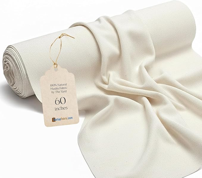 60" Wide Natural Muslin Cotton Fabric – Lightweight Muselina Bolt for Sewing, Quilting, Upholstery Lining, Extra Wide Curtain Cloth, Natural Material for Wedding, Soft Embroidery - 10 Yards by burlapfabric