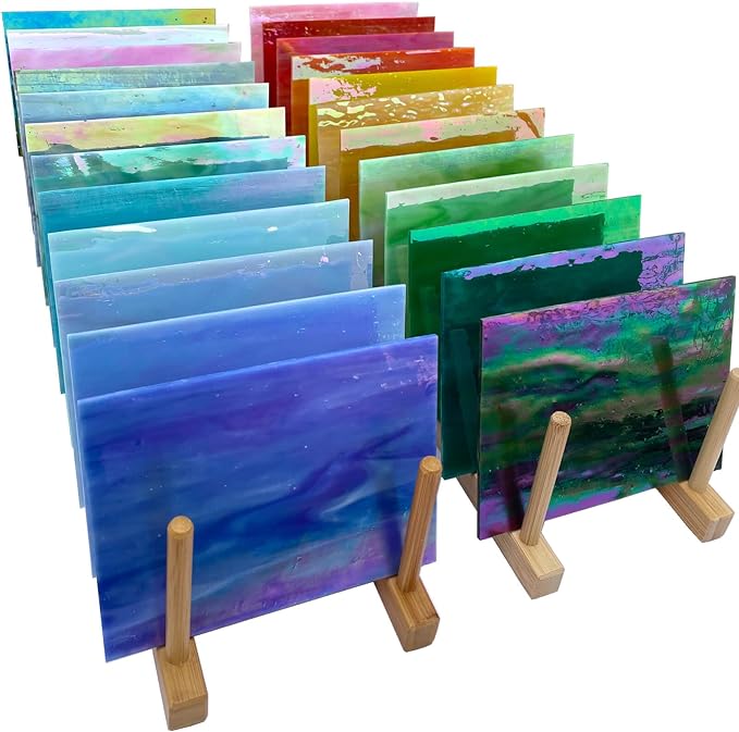 LITMIND 24 Sheets Iridescent Stained Glass Variety Pack - 6 x 4 Inch Cathedral Art Glass for Mosaic Crafts & Supplies, Assorted Colors for Stunning Projects by LITMIND