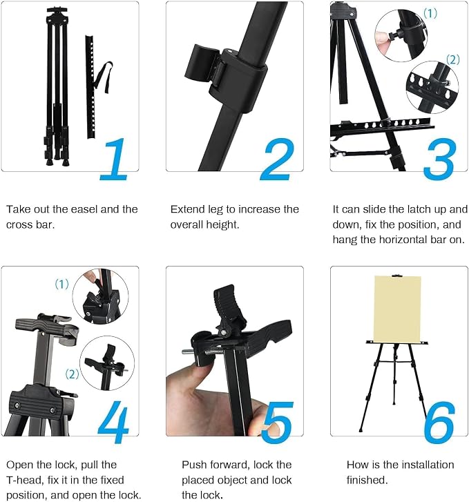 RRFTOK 21-66 Inch Adjustable Art Easel Stand for Painting and Sign, Black | Metal tripod easel with reinforced triangle for poster tripod, sign stand, floor and whiteboard display - Image 7