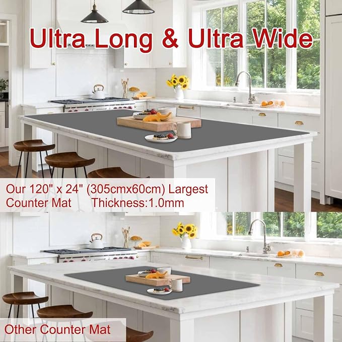 Largest Silicone Mats for Kitchen Counter, 120" x 24" Extra Large Heat Resistant Counter Mat, Kitchen Island Waterproof Thicken Non-slip Countertop Protector Mat, Multipurpose Mats, Black - Image 2