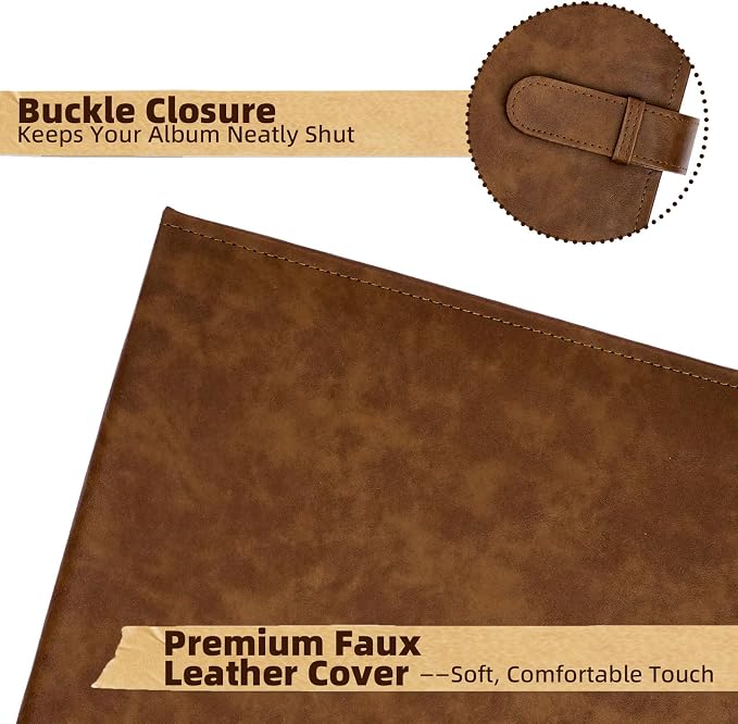 Vienrose 13"x11" Scrapbook Album Gift Set Faux Leather DarkBrown 60 Pages | 3 Ring Scrapbook With 60 Kraft Pages, 30 Plastic Sleeves, Blank Scrapbooks, Photobook, Valentine Gift Wedding Anniversary - Image 5