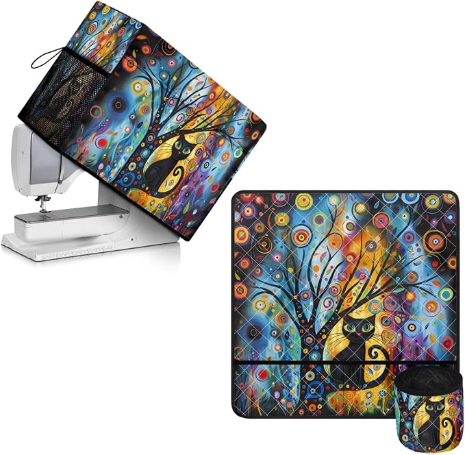 Sewing Machine Protective Cover and Table Mat with Small Cylinder and Pocket Durable Waterproof Sewing Supplies For Fits Standard Singer, Brother and Janome Machines Modern Art Cat by PJHEQOXE