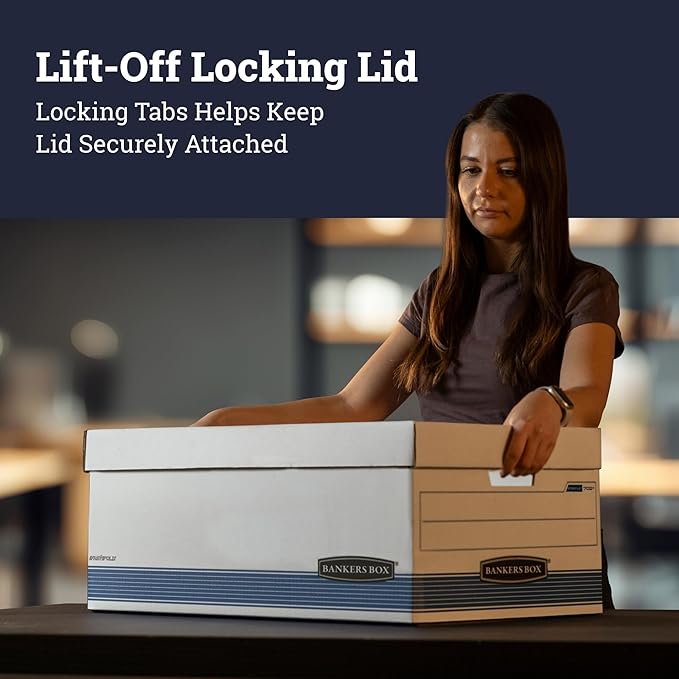 Bankers Box 12-Pack Medium-Duty File Storage Boxes, 24in Legal, FastFold | Speed through filing with FastFold setup, sturdy stacking, reinforced handles, and dependable document protection. - Image 4