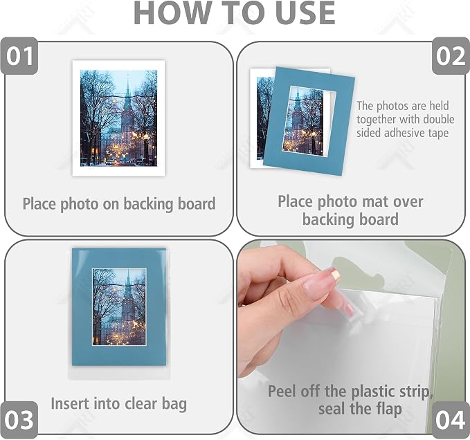 Golden State Art 10 Pack 8x10 Picture Mats for 5x7 Photos+Backings+Bags | Mixed Colros Acid-Free Pre-Cut Photo Mats 4.5x6.5 Opening for 5x7 Pictures Prints with White Core Bevel Cut Mattes Sets - Image 4