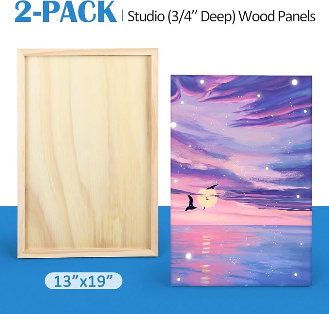 2 Pack 13x19 Unfinished Birch Wood Panels Kit for Painting | Studio 3/4’’ Deep Wood Canvas, Cradle Boards for Acrylic Pouring, Art, Crafts, Epoxy Resin, Laser Engraving Cutting - Image 6