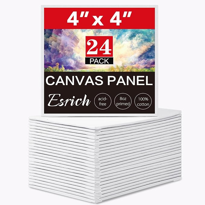ESRICH 4x4IN Small Canvases for Painting, 24 Pack Mini Canvas Boards Cotton Painting Canvas Primed Acid Free Mini Blank Canvas Panels for Oil Paint,Watercolor,Acrylic Paint,Gouache&Tempera. by ESRICH