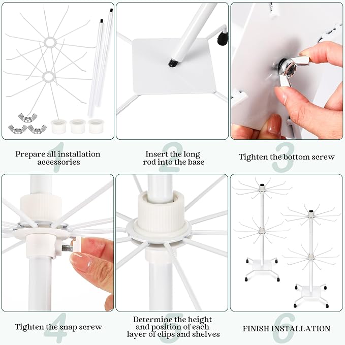 BBTO 2 Pcs Rotating Display Stand Jewelry Display Rack with Hooks Metal Earrings Stand for Vendors Necklace Bracelet Selling(White,19.69 x 11.8 Inch) - Image 5