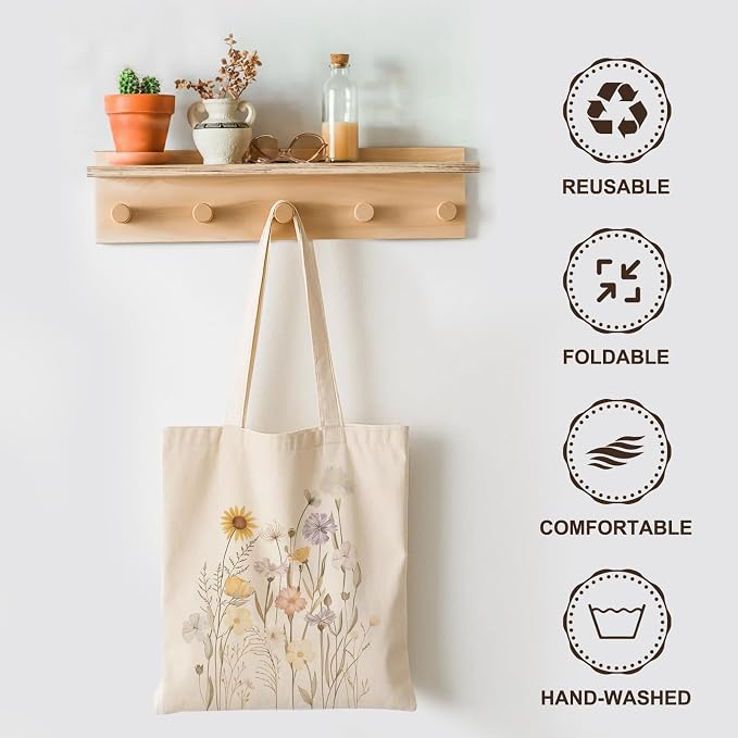 Printed Canvas Tote Bag Zipper Pocket & Magnetic Snap, Elephant | Versatile Hand Shoulder Carry, 15x16 Inch Large Large Capacity, for Work, Travel, Shopping - Image 5